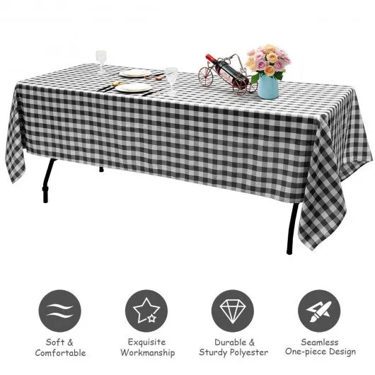 10 Pcs 60" x 102" Rectangular Polyester Checker Kitchen Tablecloth-Black