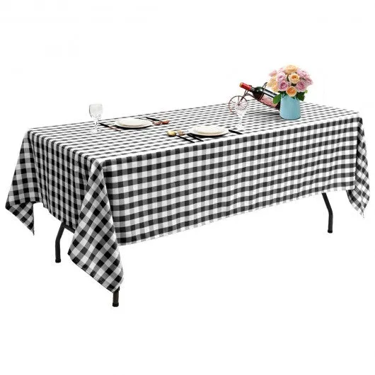 10 Pcs 60" x 102" Rectangular Polyester Checker Kitchen Tablecloth-Black