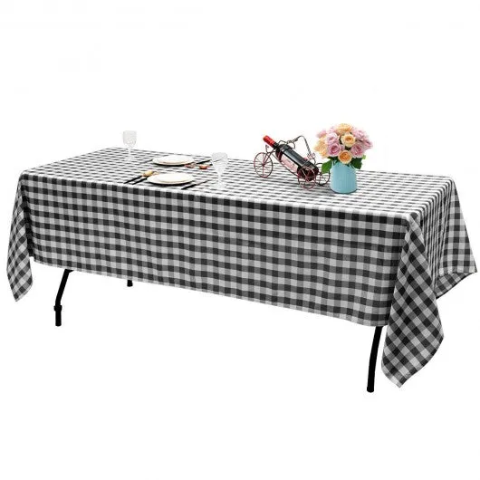 10 Pcs 60" x 102" Rectangular Polyester Checker Kitchen Tablecloth-Black