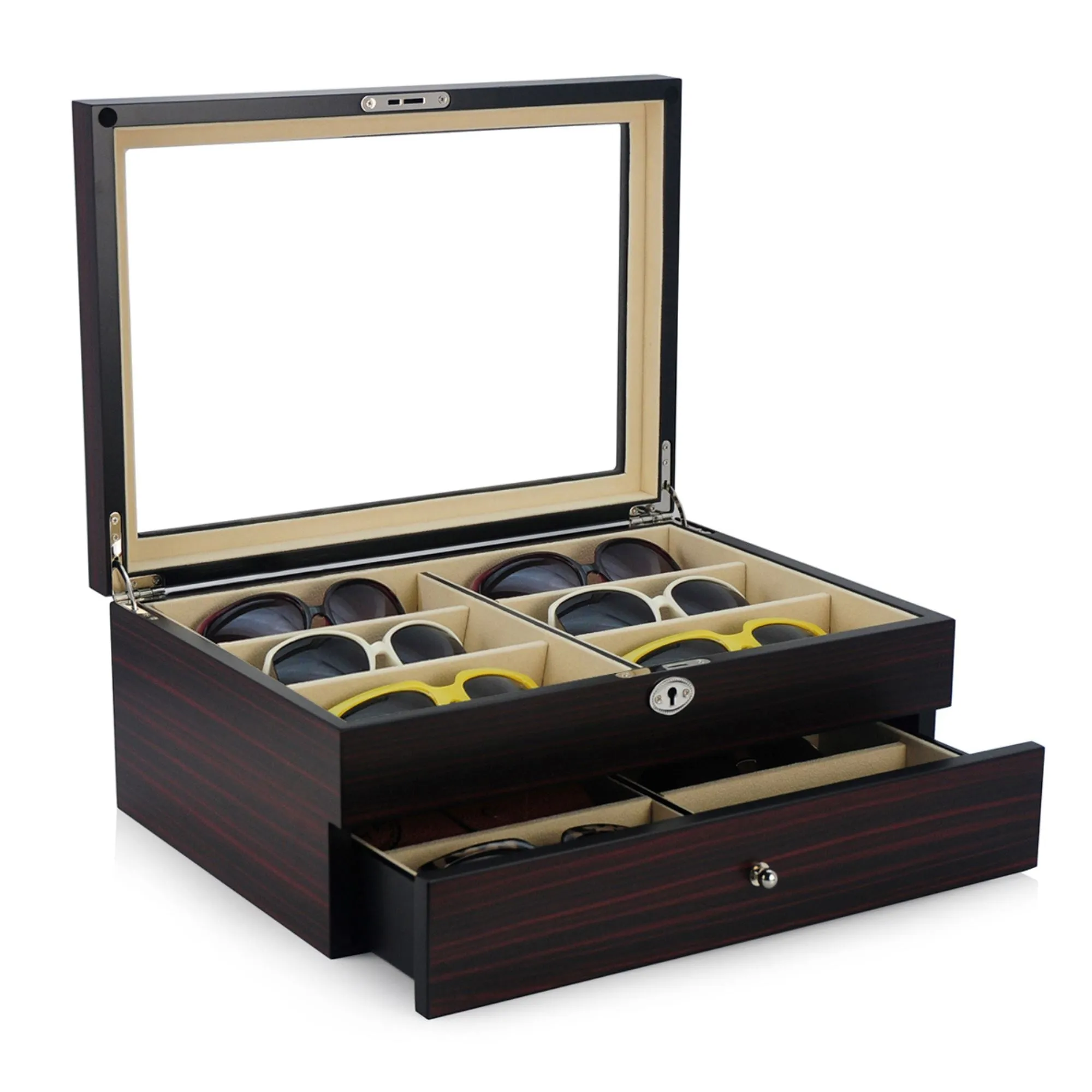 12 Pairs Ebony Wooden Sunglass Box