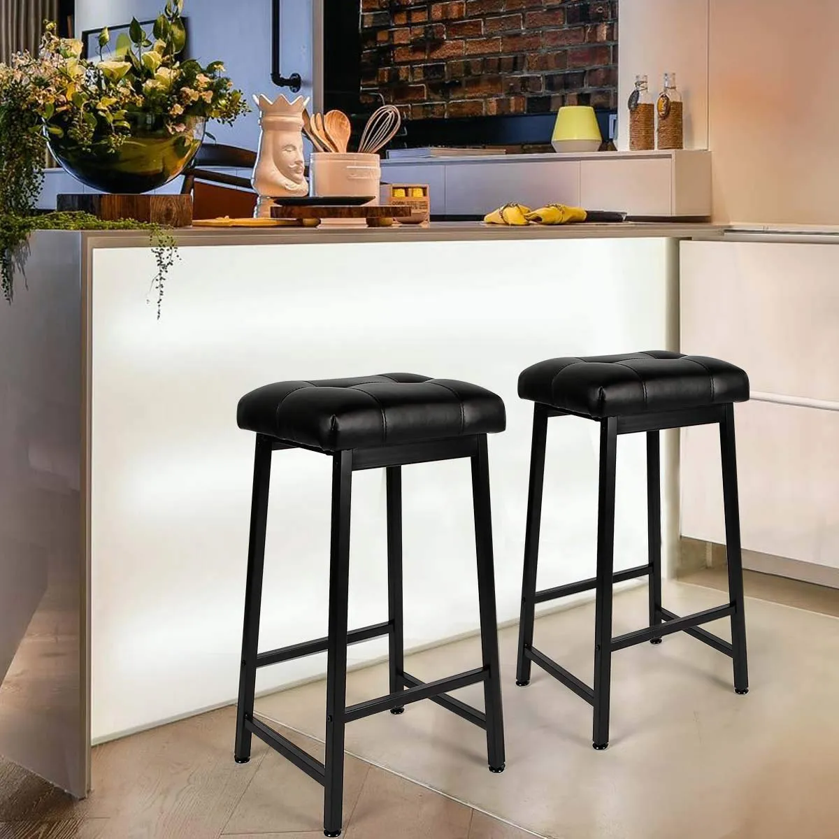 30 inchs Counter Height Bar Stools with Faux Leather Cushion Set of 2