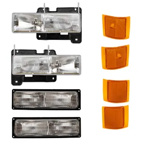 8 Pc Set Headlight fits 94-99 Chevy C/K Pickup SUV w/ Front & Side Signal Lights