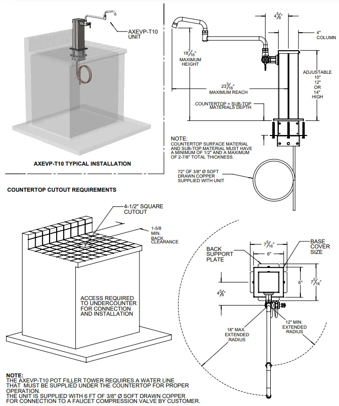 Alfresco Pot Filler Tower 10" to 14″ Adjustable in Stainless Steel