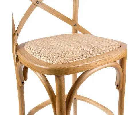 Aster 3pc Crossback Bar Stools Dining Chair Solid Birch Timber Rattan Seat - Oak