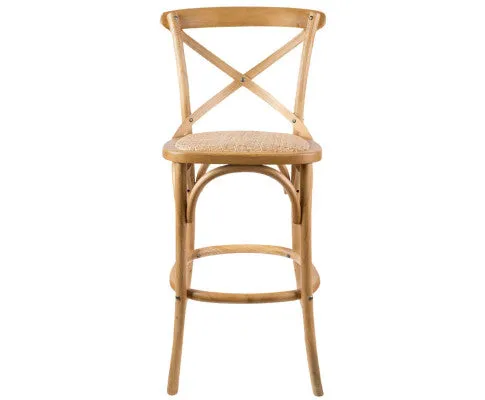 Aster 3pc Crossback Bar Stools Dining Chair Solid Birch Timber Rattan Seat - Oak