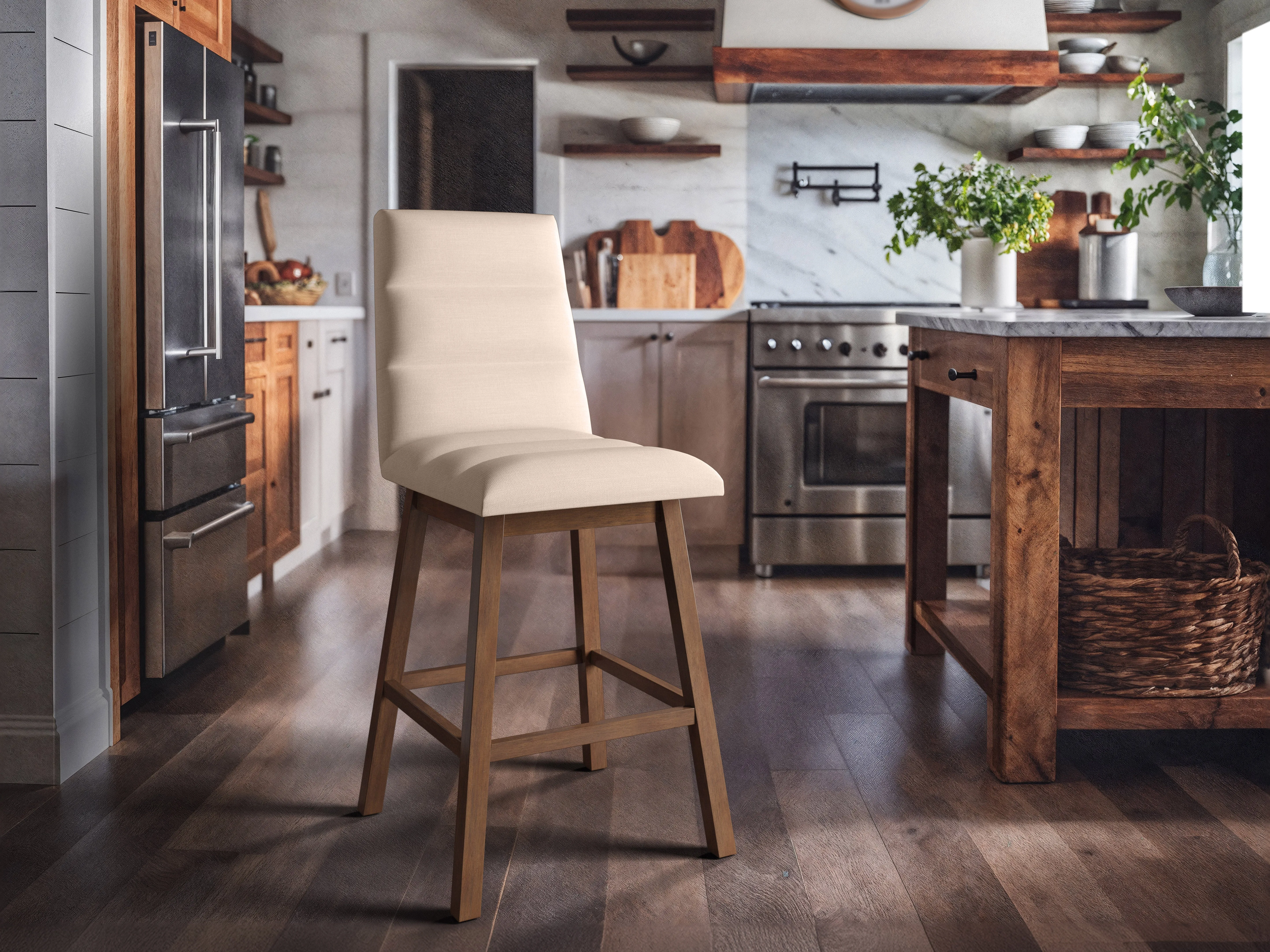 Beige Channel Tufted Bar Stools