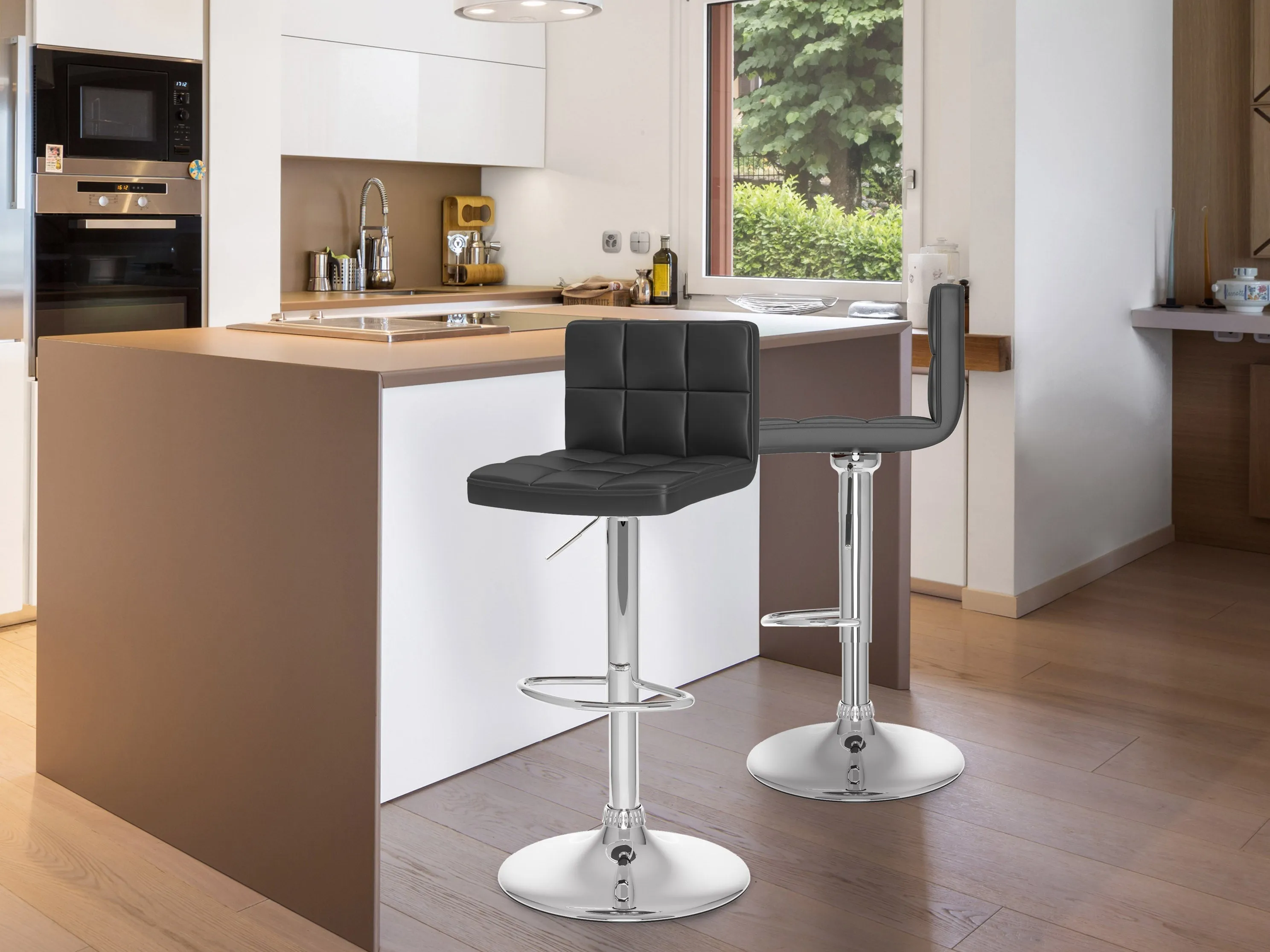 Black Swivel Bar Stools, Set of 2