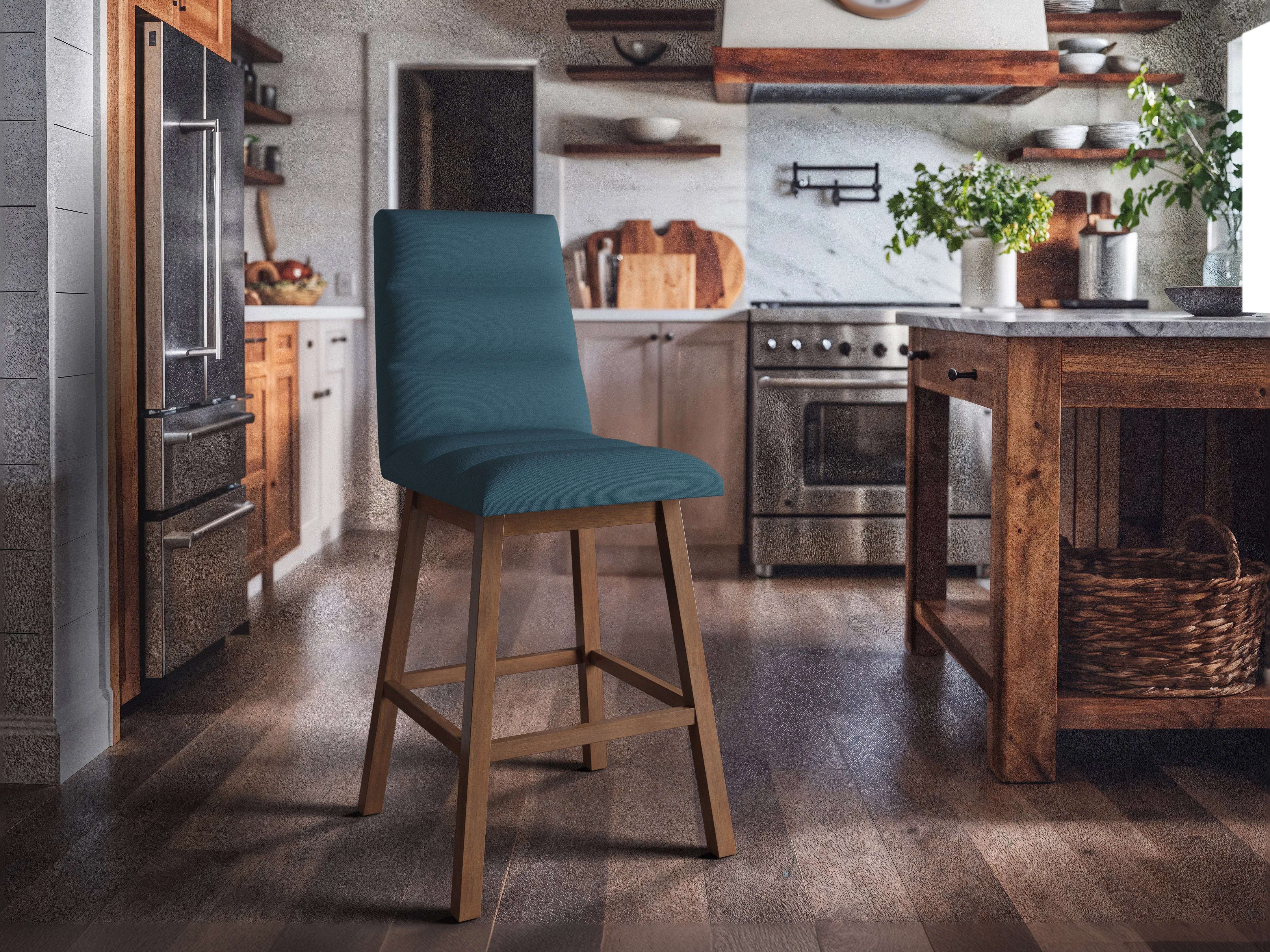 Blue Channel Tufted Bar Stools