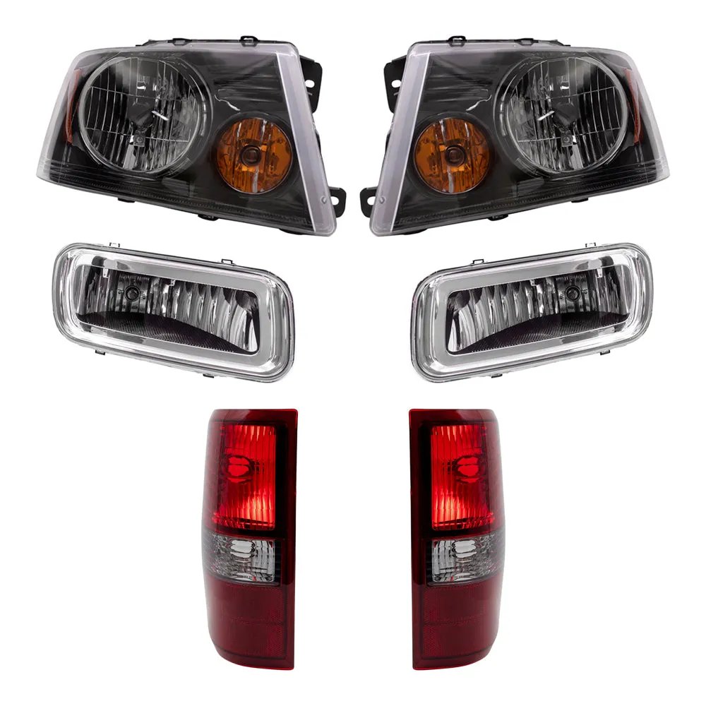 Brock Aftermarket Replacement Driver Left Passenger Right Halogen Combination Headlights-Rectangular Fog Lights-Styleside Tail Lights 6 Piece Set Compatible with 2006 Ford F-150