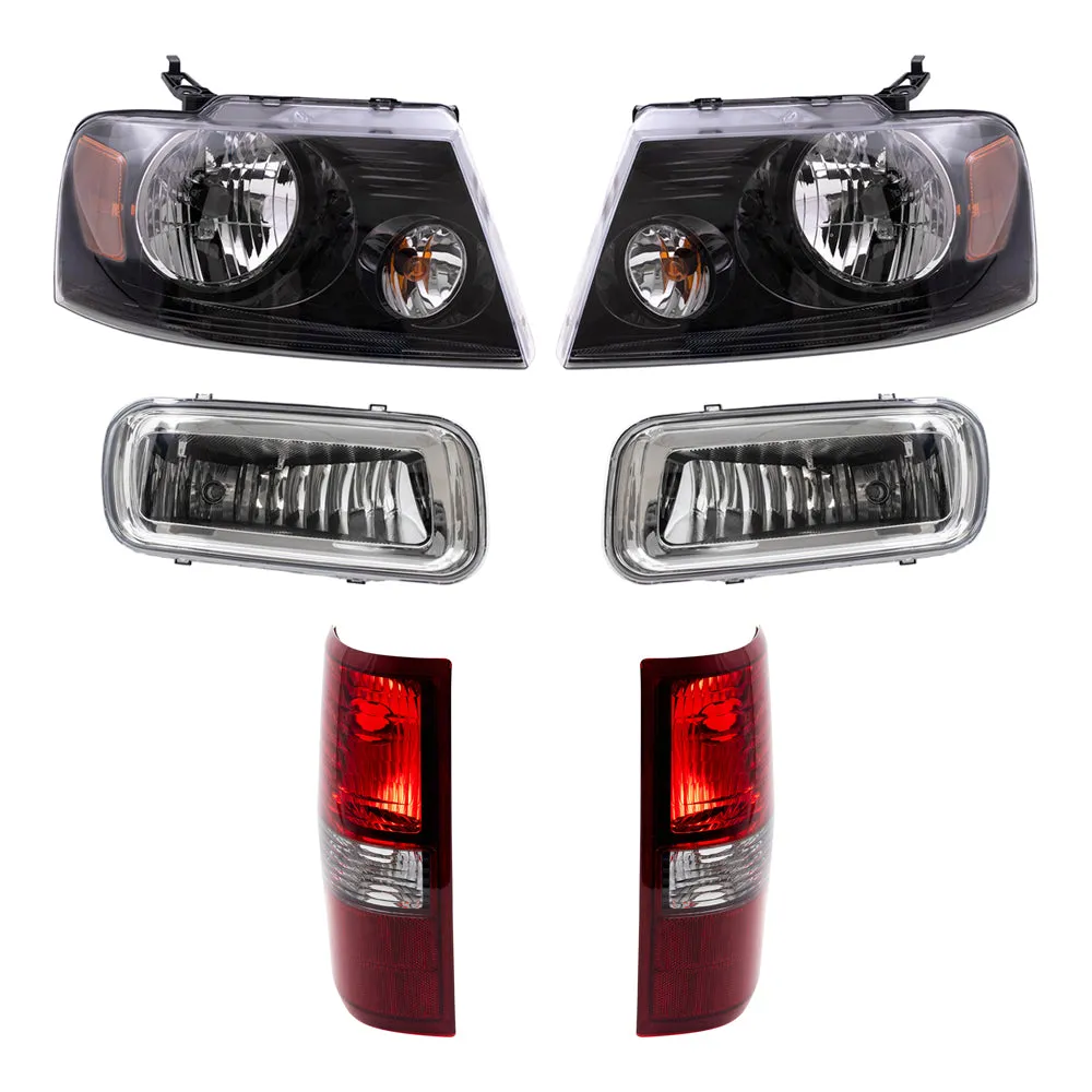 Brock Aftermarket Replacement Driver Left Passenger Right Halogen Combination Headlights-Rectangular Fog Lights-Styleside Tail Lights 6 Piece Set Compatible with 2006 Ford F-150