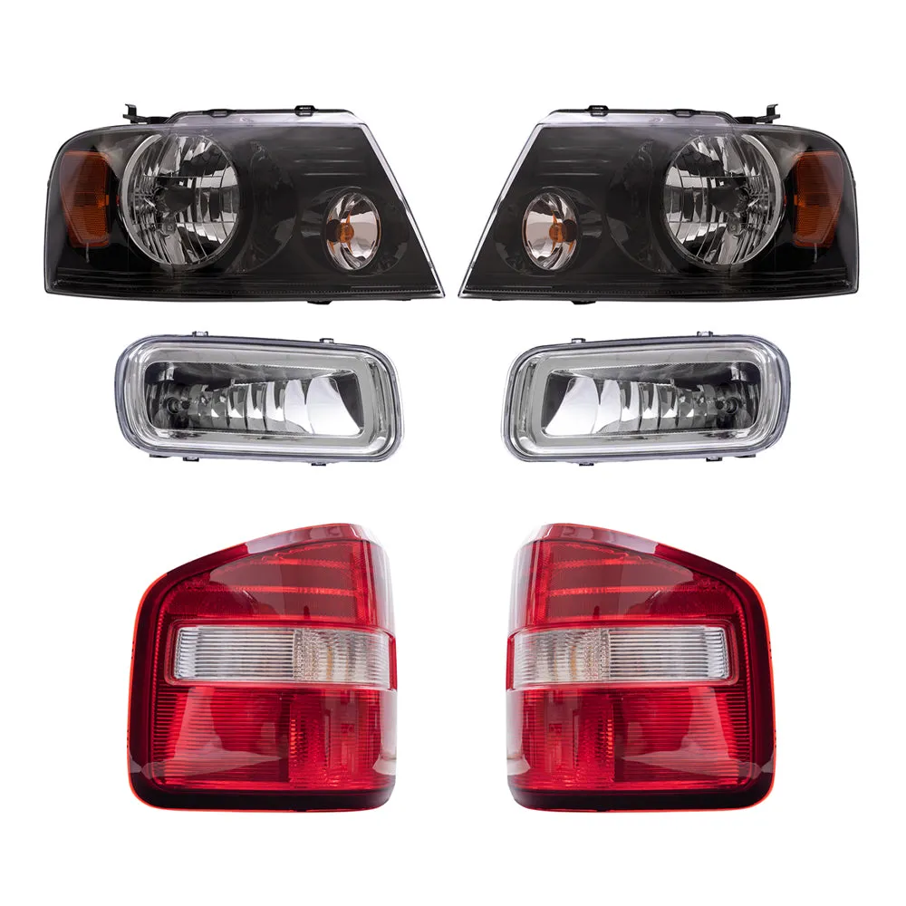 Brock Aftermarket Replacement Driver Left Passenger Right Halogen Combination Headlights-Rectangular Fog Lights-Styleside Tail Lights 6 Piece Set Compatible with 2006 Ford F-150