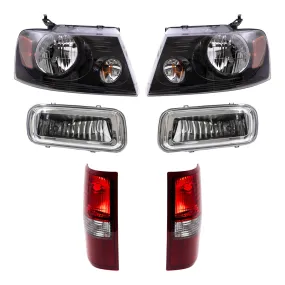 Brock Aftermarket Replacement Driver Left Passenger Right Halogen Combination Headlights-Rectangular Fog Lights-Styleside Tail Lights 6 Piece Set Compatible with 2006 Ford F-150