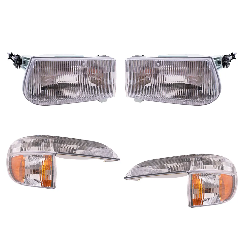 Brock Aftermarket Replacement Driver Left Passenger Right Halogen Headlight And Park/Signal/Side Marker Light 4 Piece Set Compatible with 1995-2001 Ford Explorer