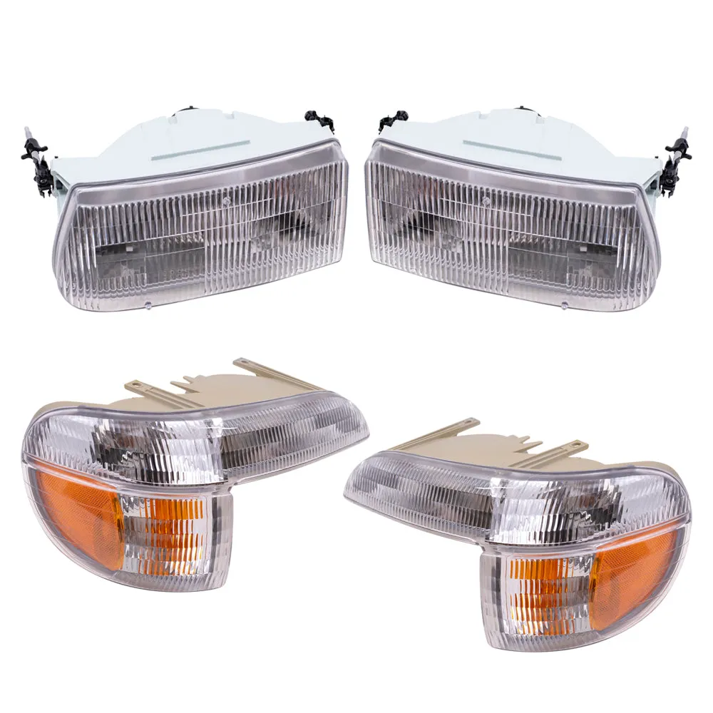 Brock Aftermarket Replacement Driver Left Passenger Right Halogen Headlight And Park/Signal/Side Marker Light 4 Piece Set Compatible with 1995-2001 Ford Explorer