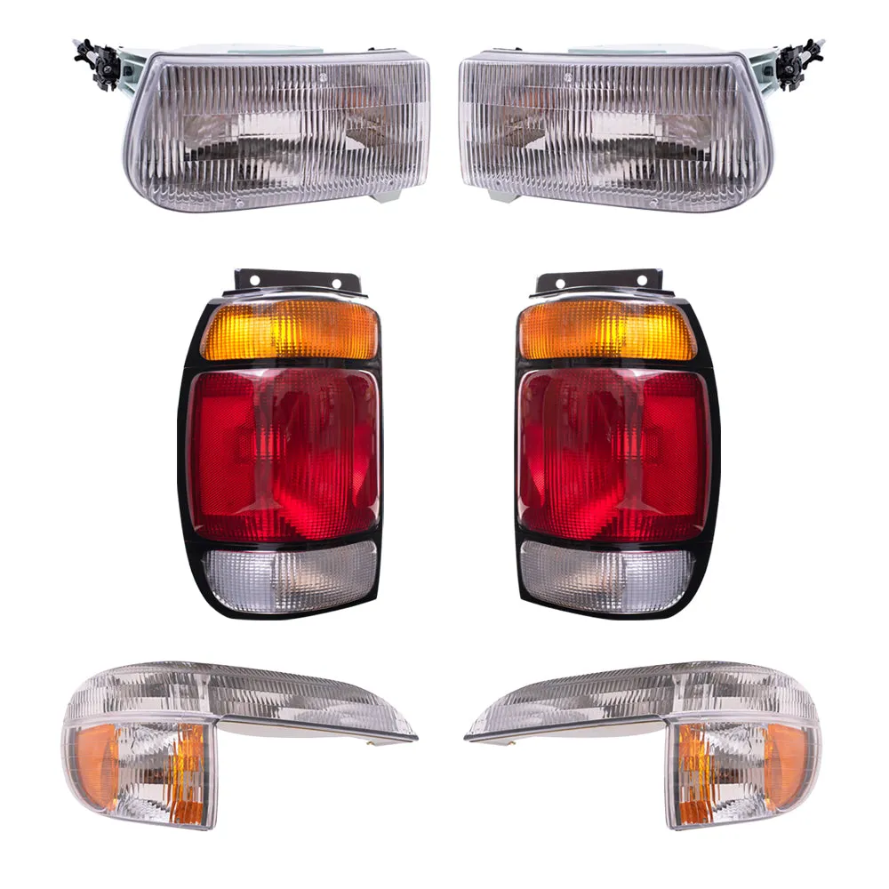 Brock Aftermarket Replacement Driver Left Passenger Right Headlight-Park/Signal/Side Marker Light-Tail Light 6 Piece Set Compatible with 1995-1997 Ford Explorer