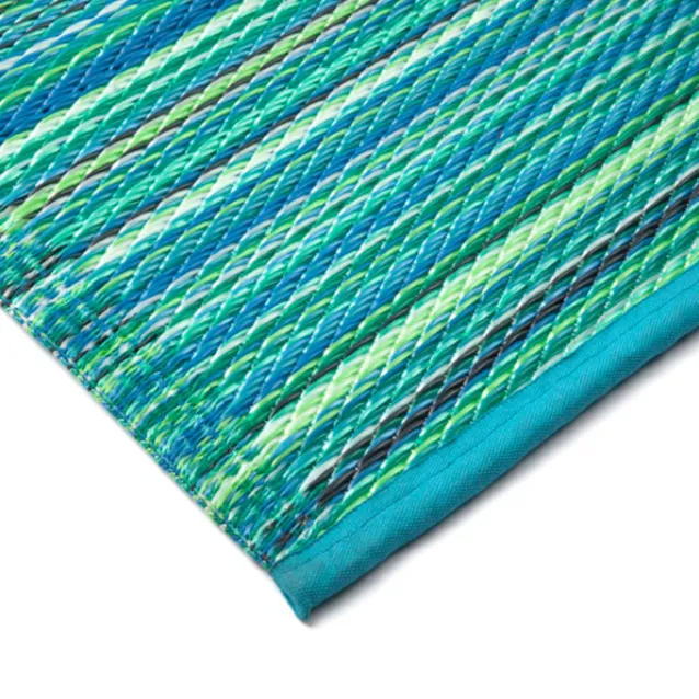 Cancun Aqua Blue Toned Melange Recycled Plastic Picnic Rug