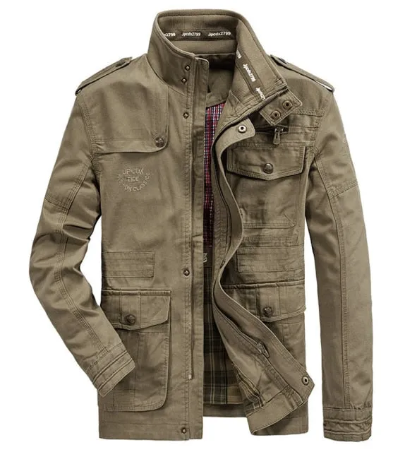 Cargo Style Stand Collar Military Fatigue Jacket