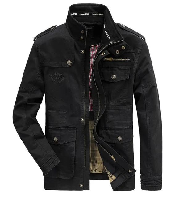 Cargo Style Stand Collar Military Fatigue Jacket