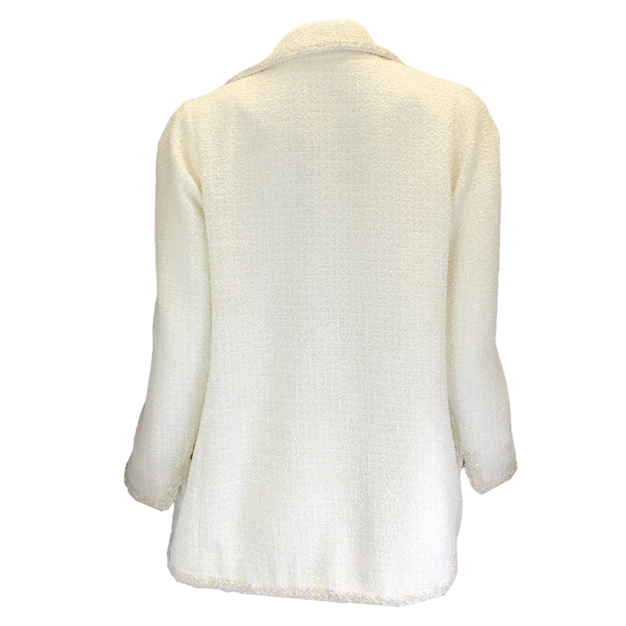 Edward Achour Ivory Pearl Embellished Boucle Tweed Jacket