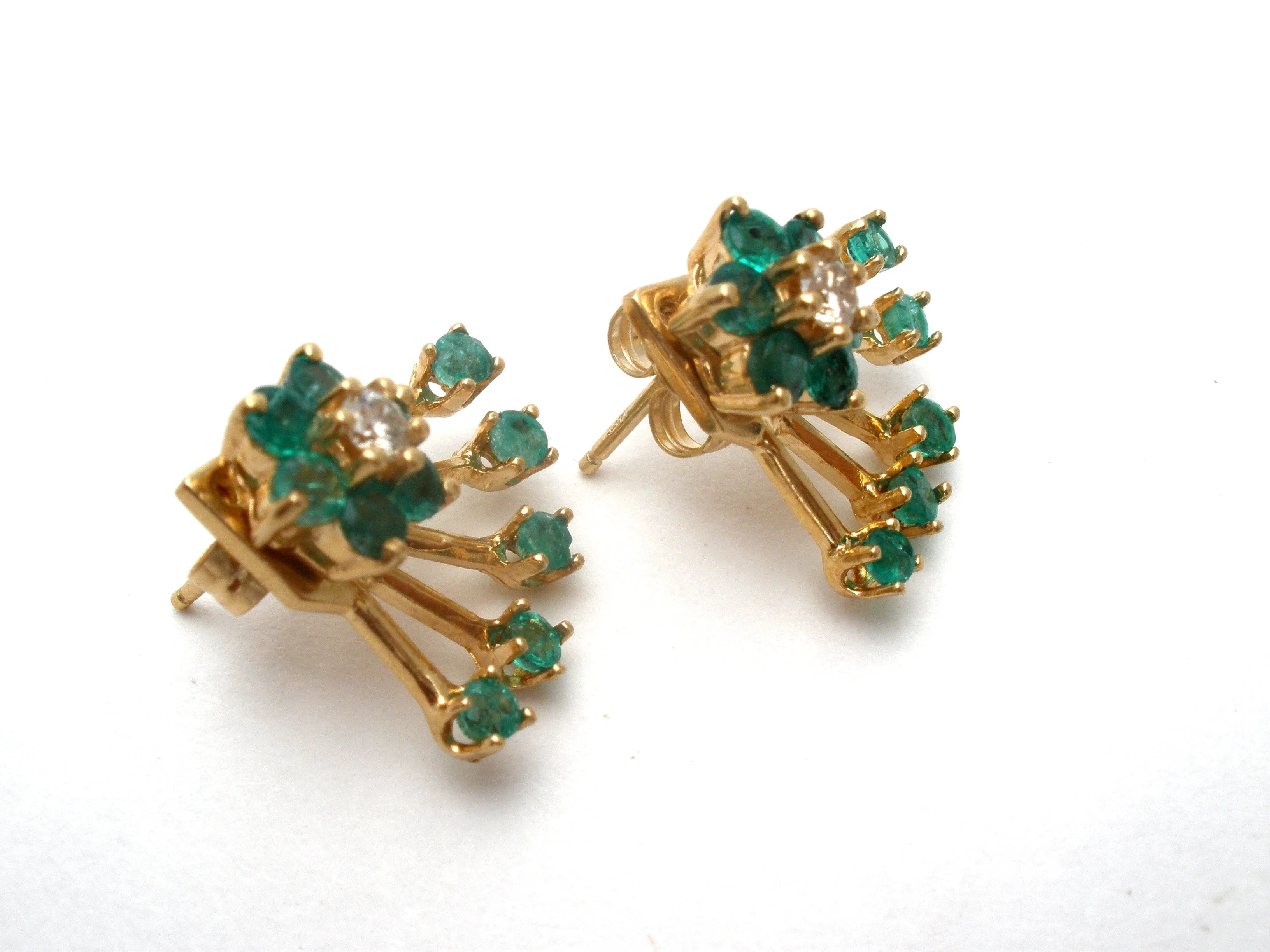 Emerald Diamond Halo Earrings and Jackets 14K Gold