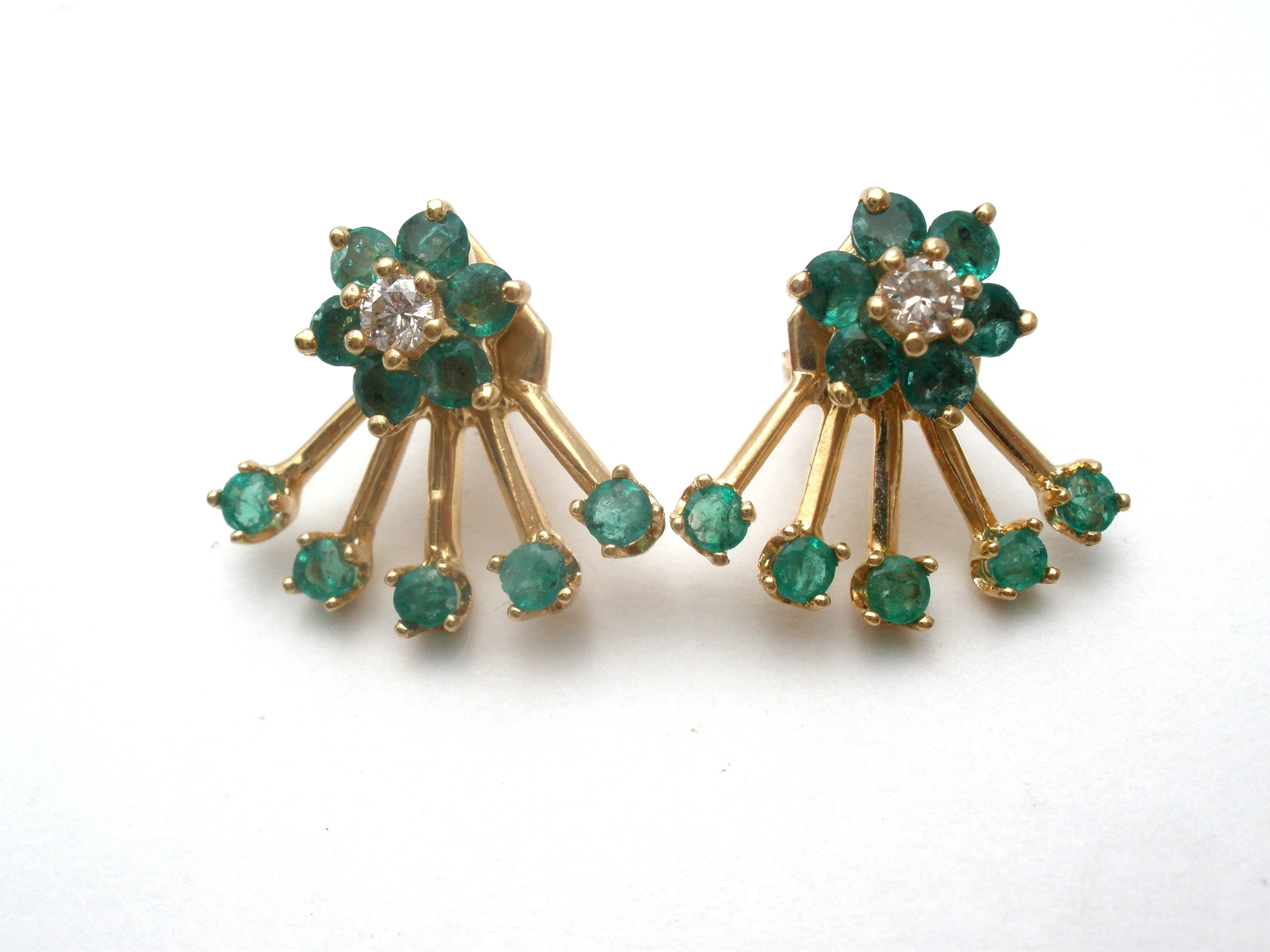 Emerald Diamond Halo Earrings and Jackets 14K Gold