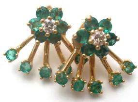 Emerald Diamond Halo Earrings and Jackets 14K Gold