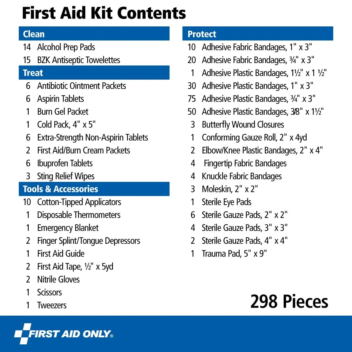 First Aid Only 442 All-Purpose Emergency First Aid Kit for Home, Work, and Travel, 298 Pieces