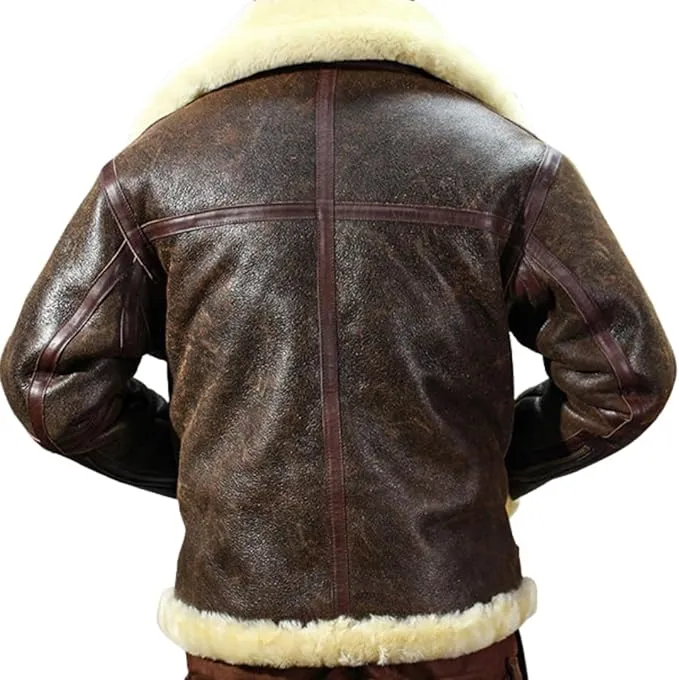 Genuine Sheep Leather Jacket Coat For Men Big B3 Shear-ling Bomber Merino Fur Jacket Super Warm