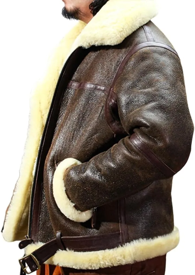 Genuine Sheep Leather Jacket Coat For Men Big B3 Shear-ling Bomber Merino Fur Jacket Super Warm