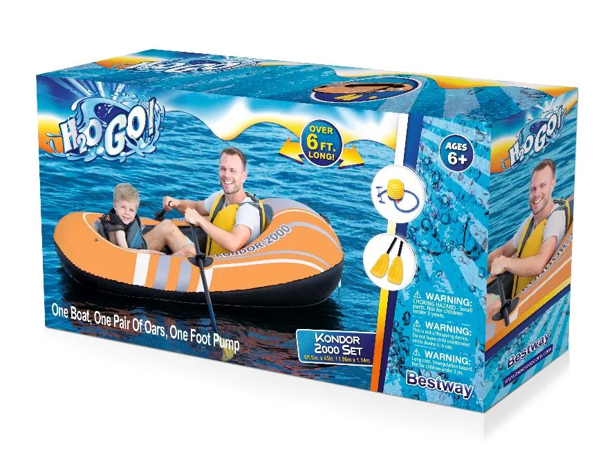 Inflatables and Rafts Bestway 77" X 45" Kondor 2-Person Raft SET with Oars & Pump