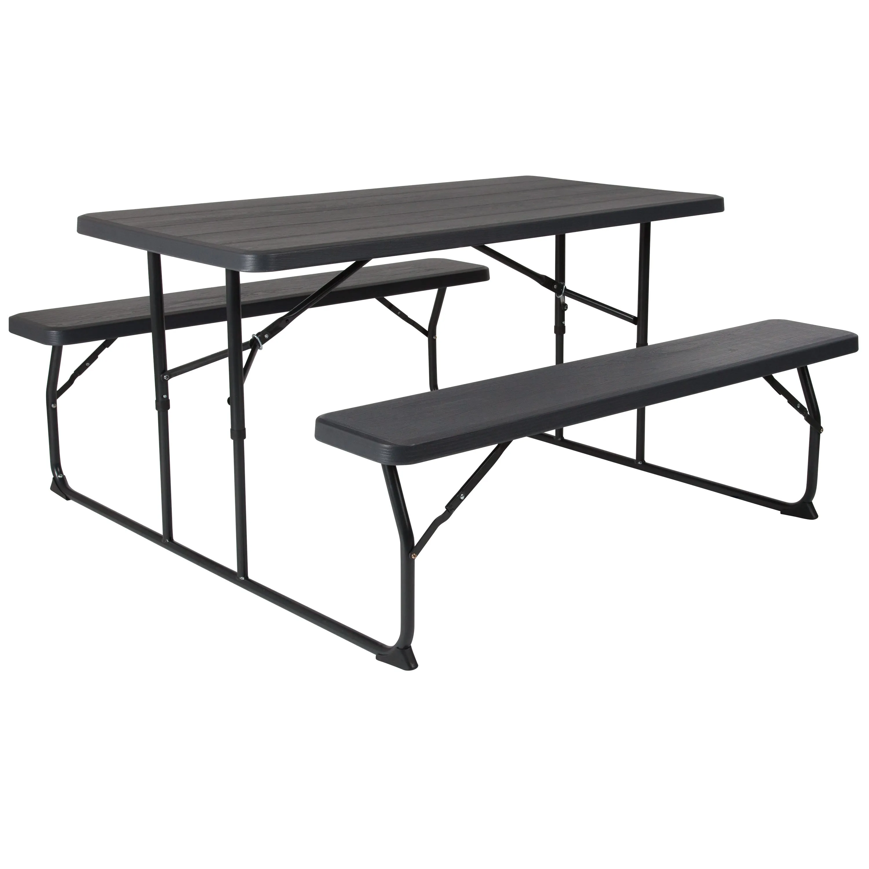 Insta-Fold Wood Grain Folding Picnic Table and Benches - 4.5 Foot Folding Table