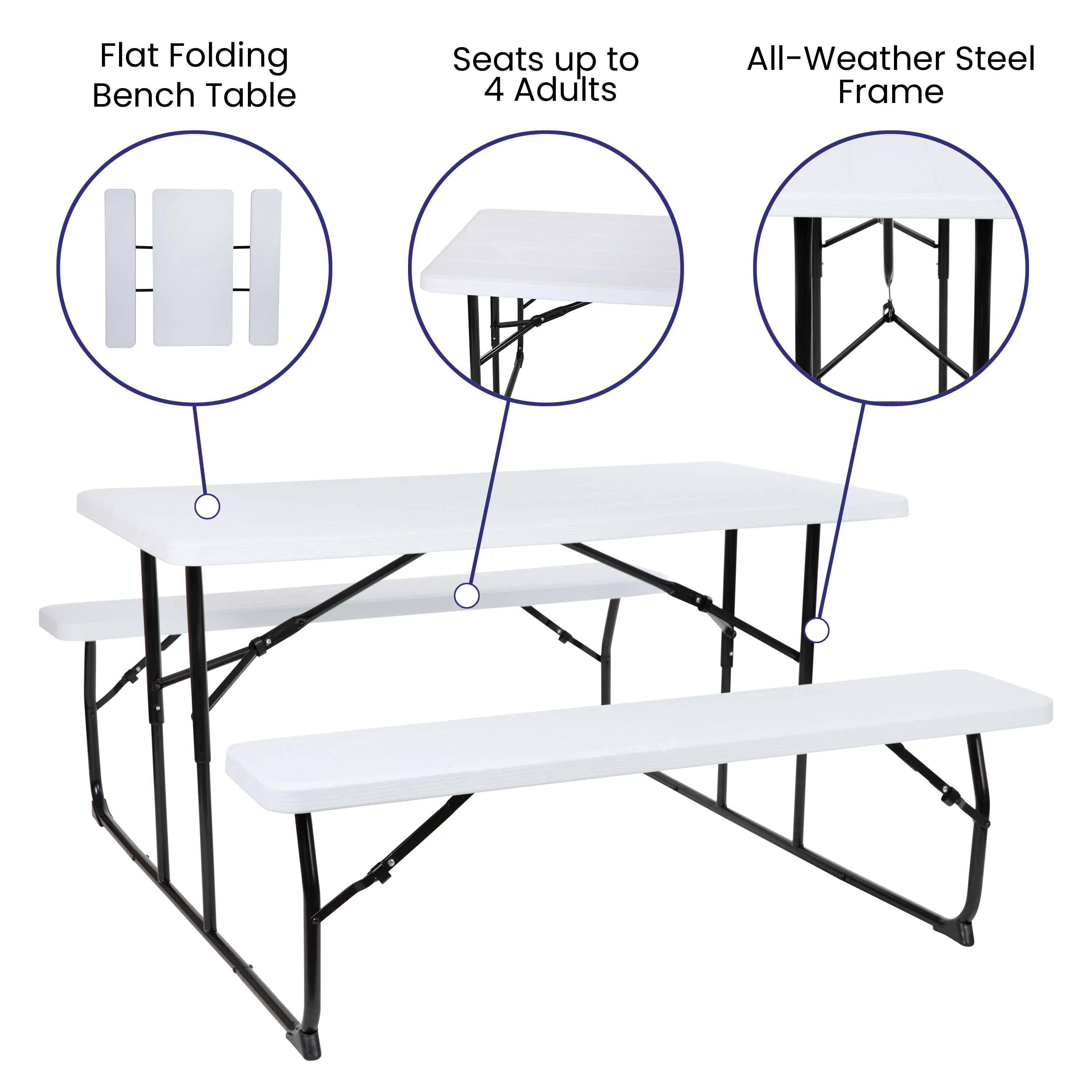 Insta-Fold Wood Grain Folding Picnic Table and Benches - 4.5 Foot Folding Table