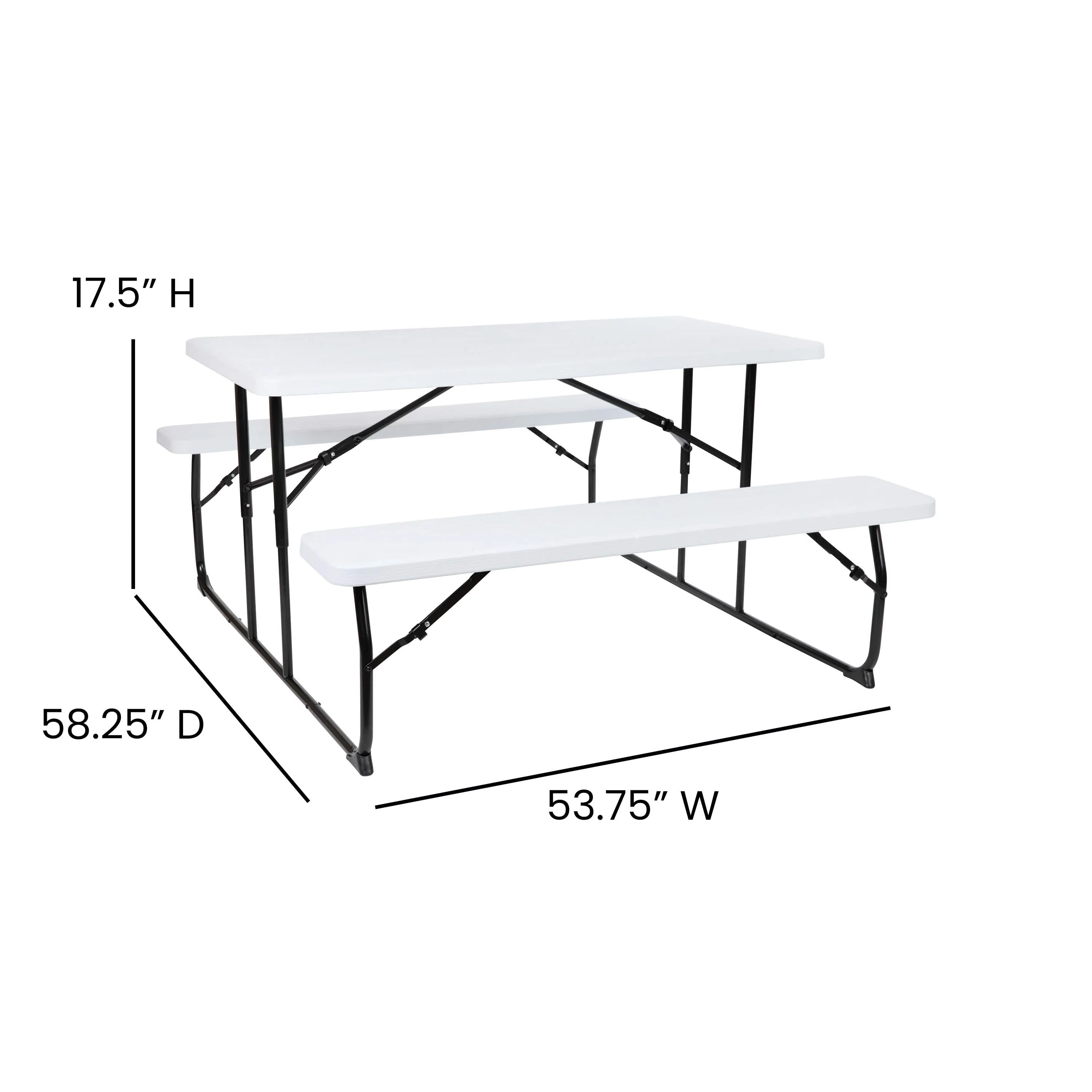 Insta-Fold Wood Grain Folding Picnic Table and Benches - 4.5 Foot Folding Table