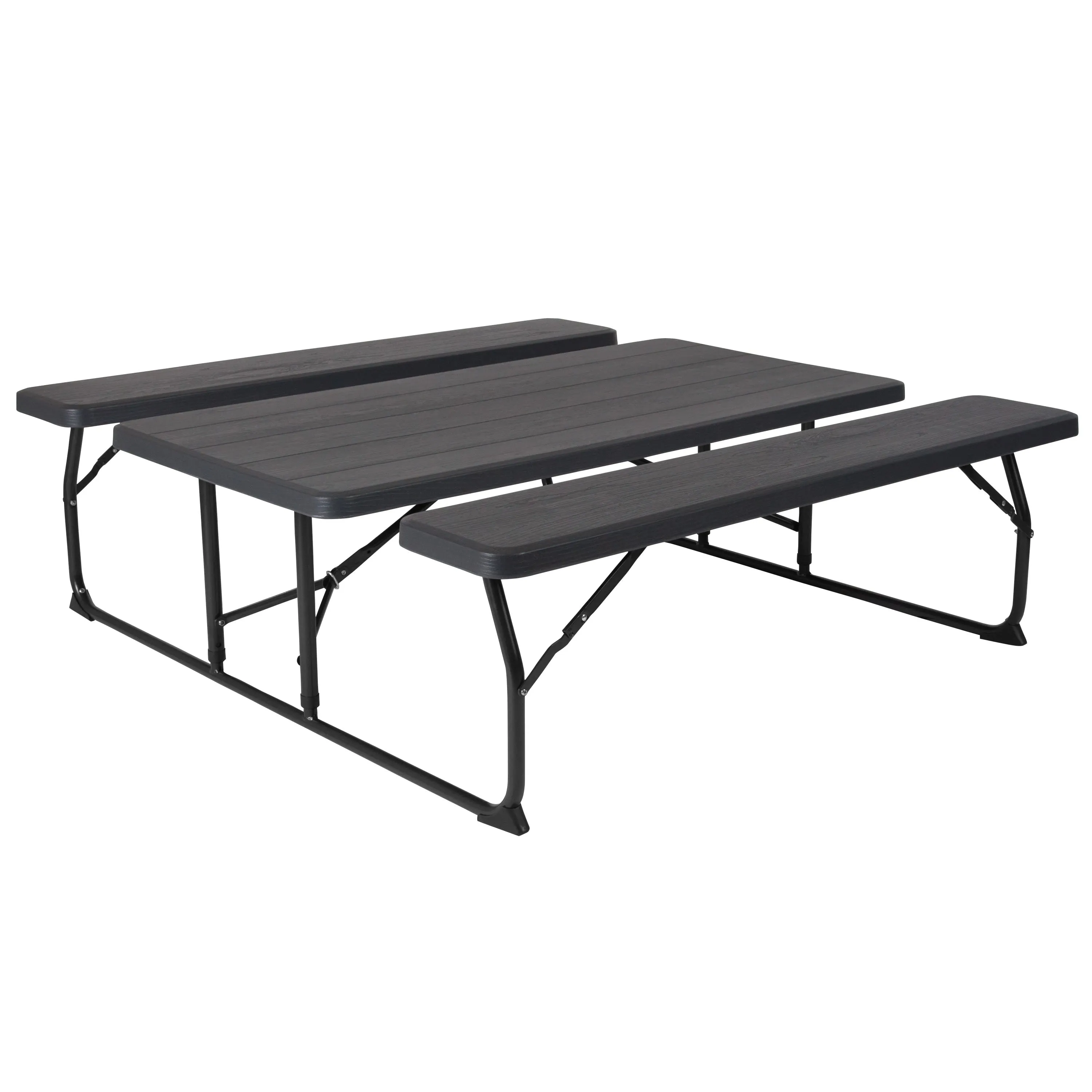 Insta-Fold Wood Grain Folding Picnic Table and Benches - 4.5 Foot Folding Table