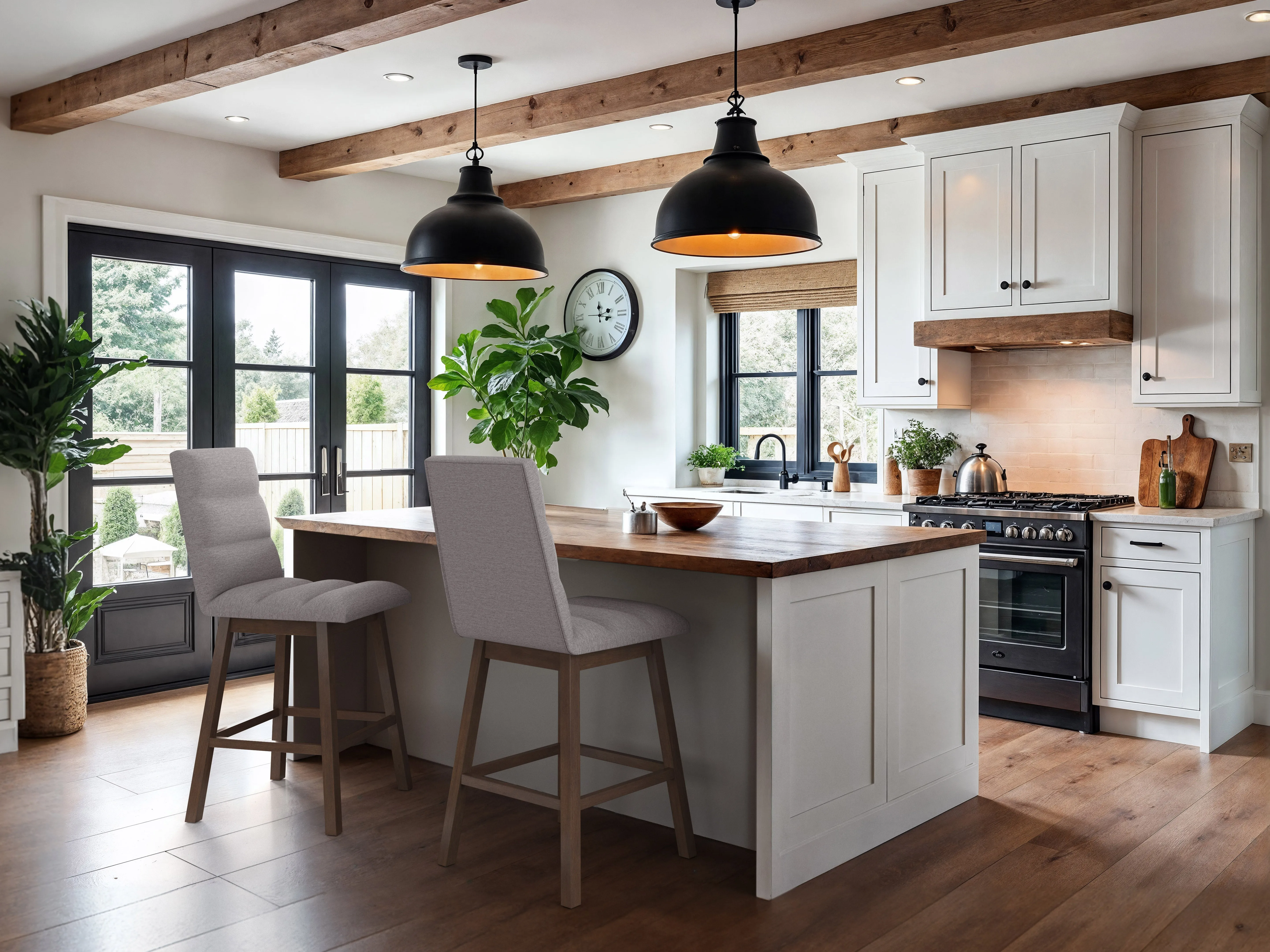 Light Grey Channel Tufted Bar Stools