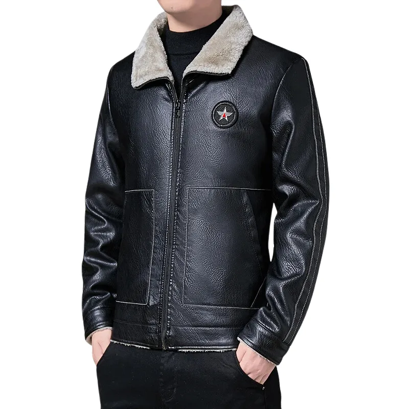 Men Fashion Leather Jacket Slim Fit fur Collar Jacket Male Motorcycle Zipper Jackets Men fleece and warm winter jackets