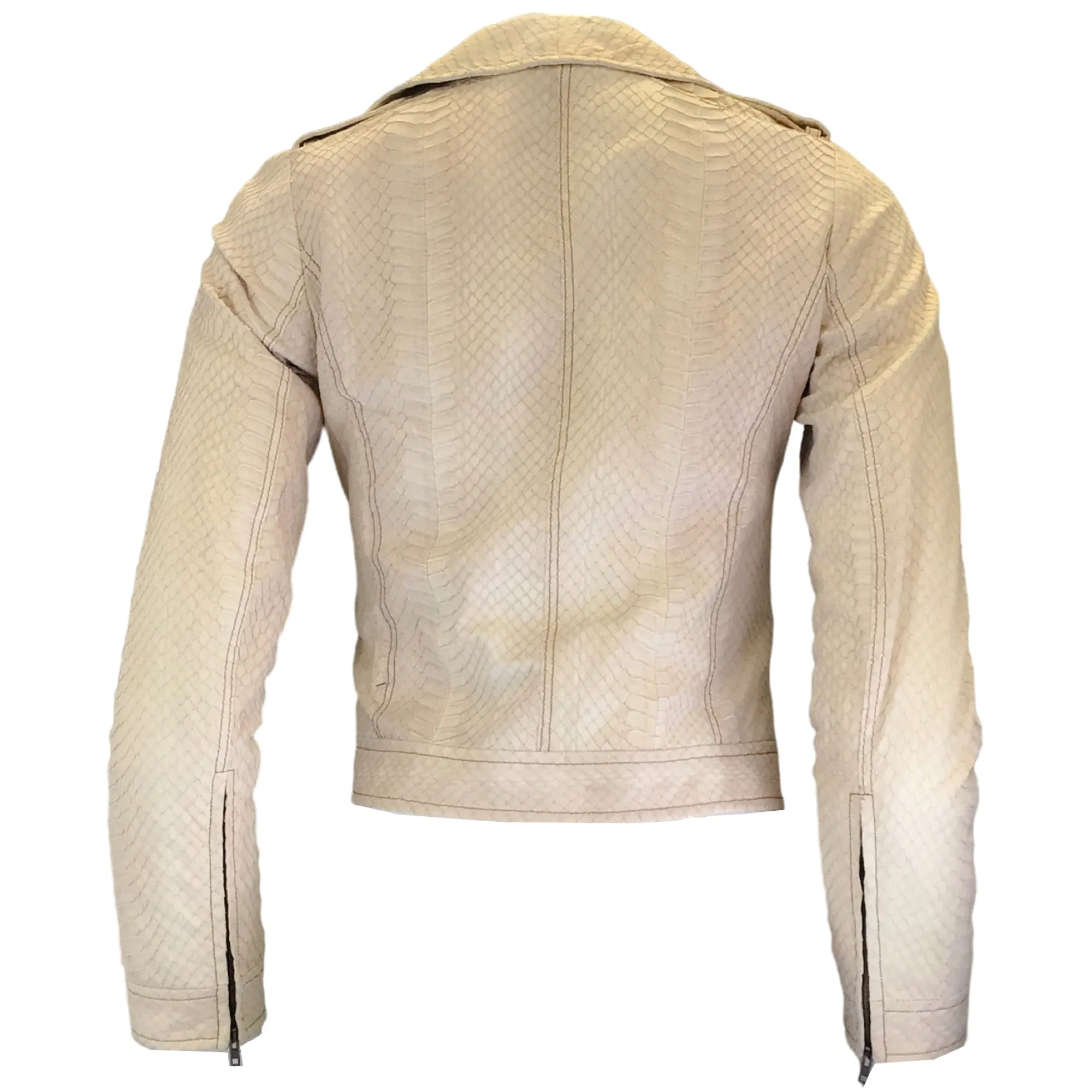 Miu Miu Ivory Python Skin Leather Moto Zip Jacket