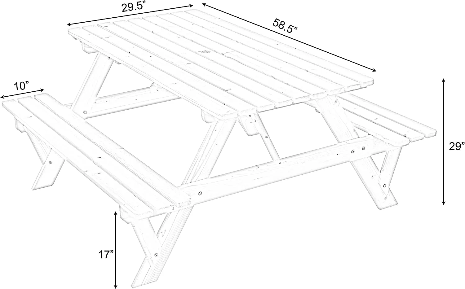 Natural Outdoor Wooden Patio Deck 6-Person Picnic Table, for Backyard, Garden