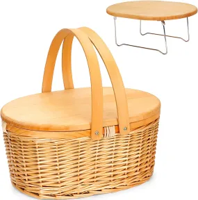 Picnic Basket Cooler with Portable Picnic Wine Table & Swing Handles