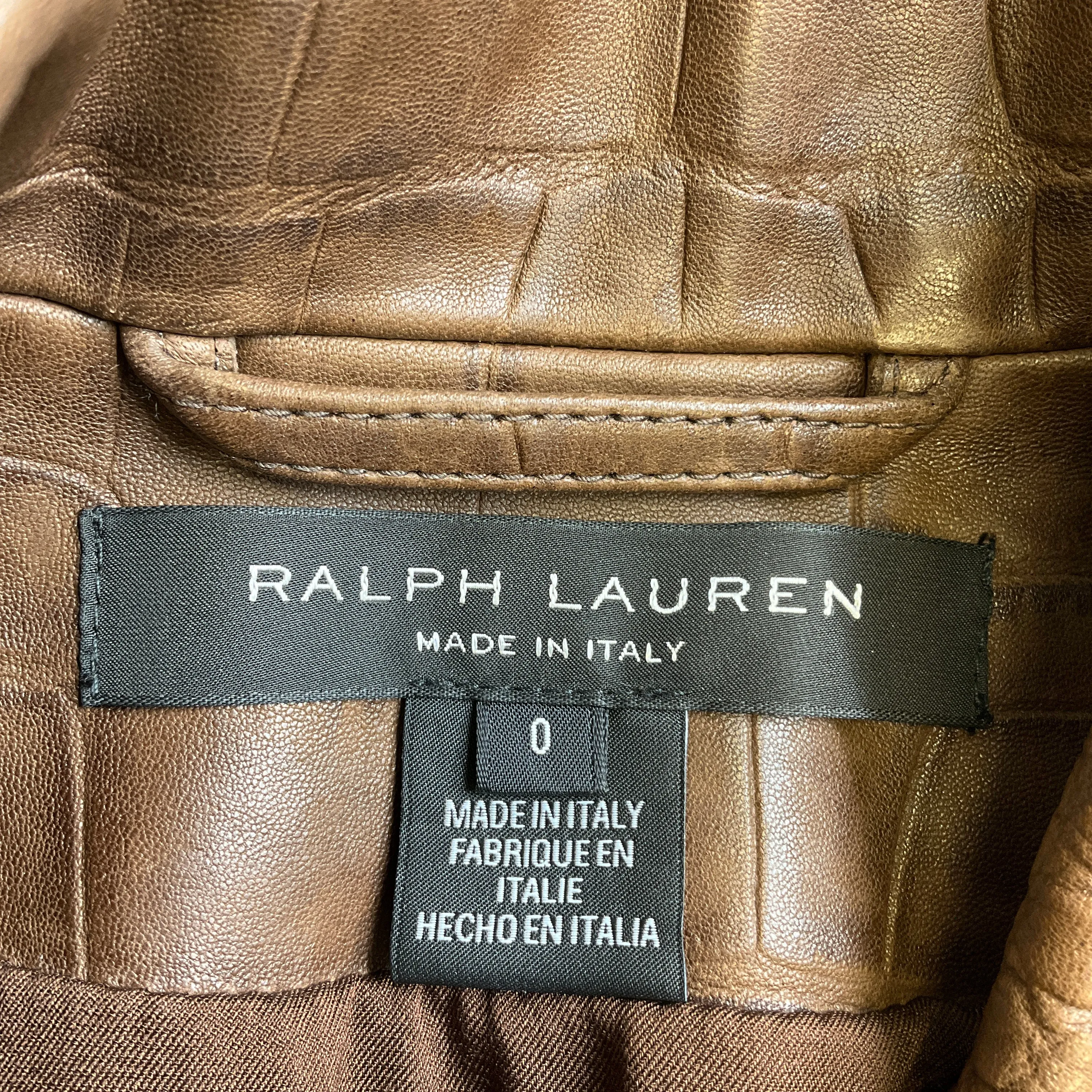 Ralph Lauren Black Label Brown Embossed Leather Jacket