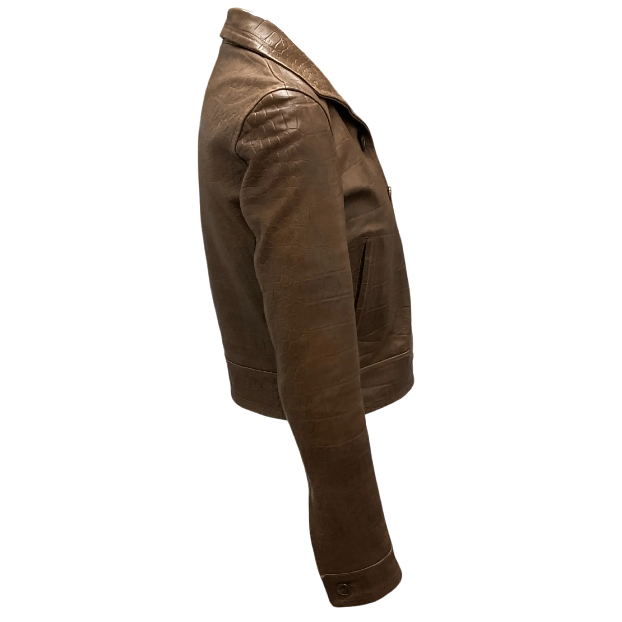 Ralph Lauren Black Label Brown Embossed Leather Jacket