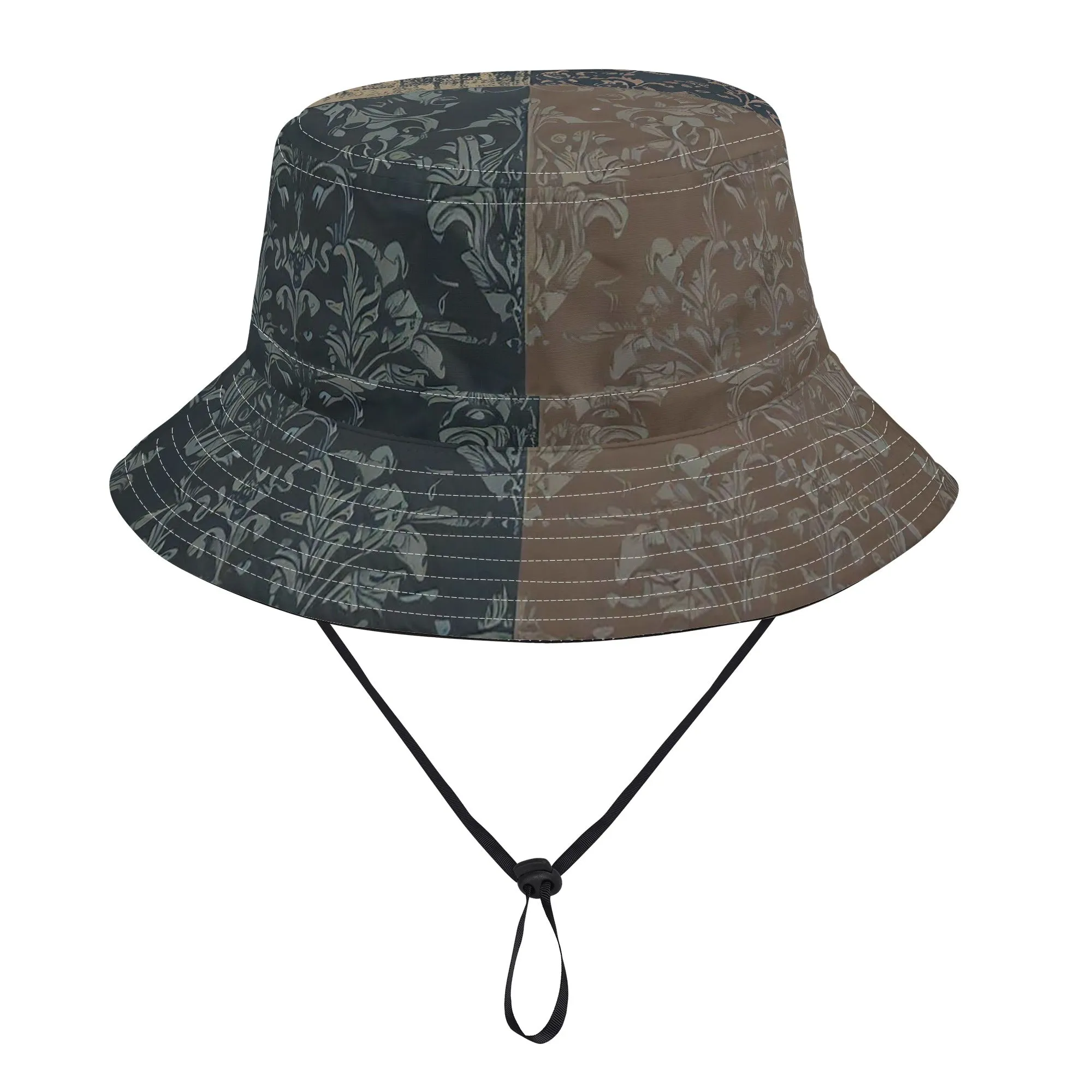 Vampire Art Grunge Unisex Bucket Fisherman's Hat - Brown Seattle Patchwork with Adjustable String