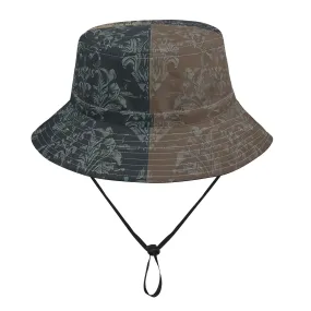 Vampire Art Grunge Unisex Bucket Fisherman's Hat - Brown Seattle Patchwork with Adjustable String