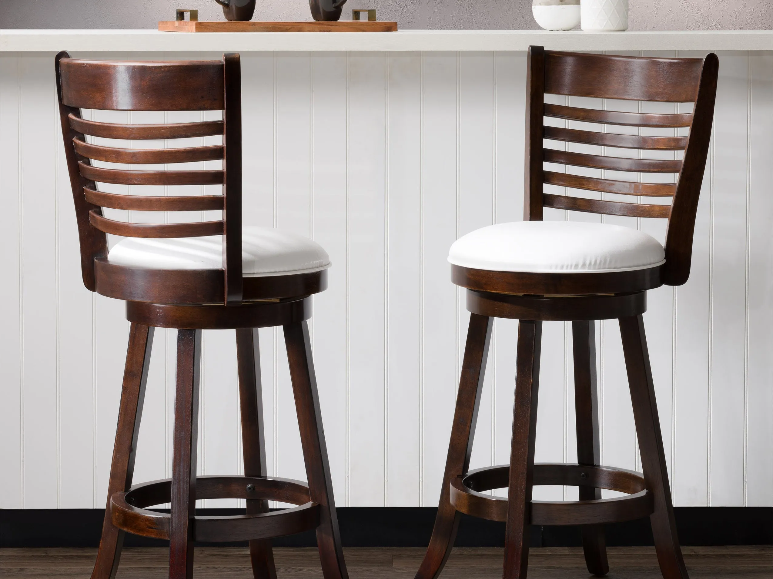 White Bar Height Bar Stools, Set of 2