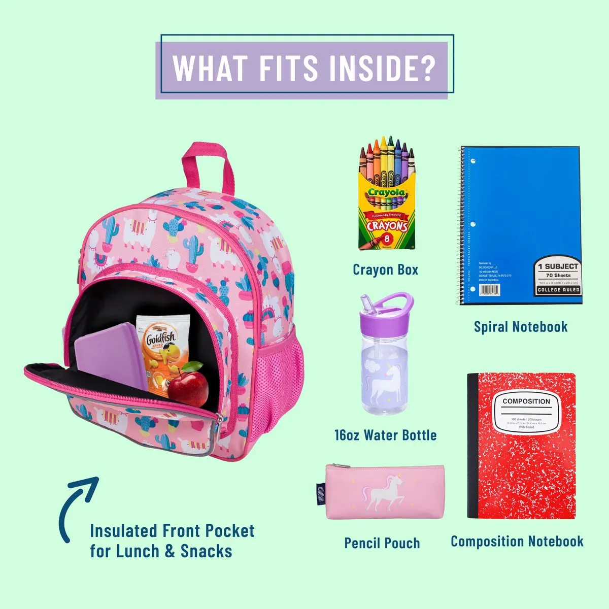 Wildkin Pink Llamas and Cactus Pack 'n Snack Backpack