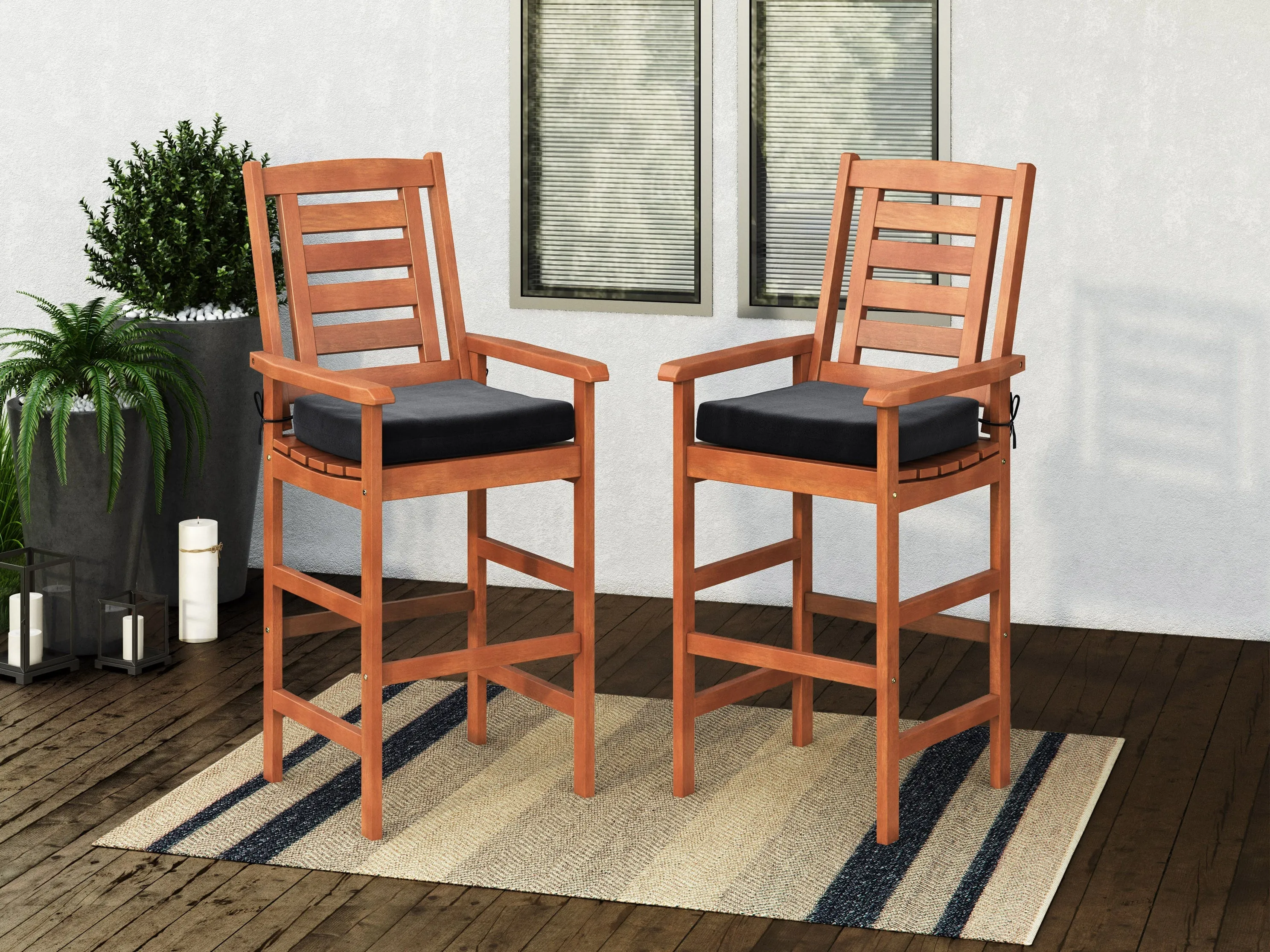 Wooden Bar Stools, Set of 2