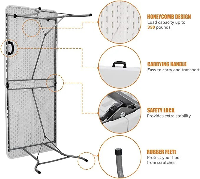 ZENY™ 6 ft Indoor Outdoor Heavy Duty Plastic Folding Table Portable Picnic Table Fold-in-Half Utility Table w/Handle and Steel Legs