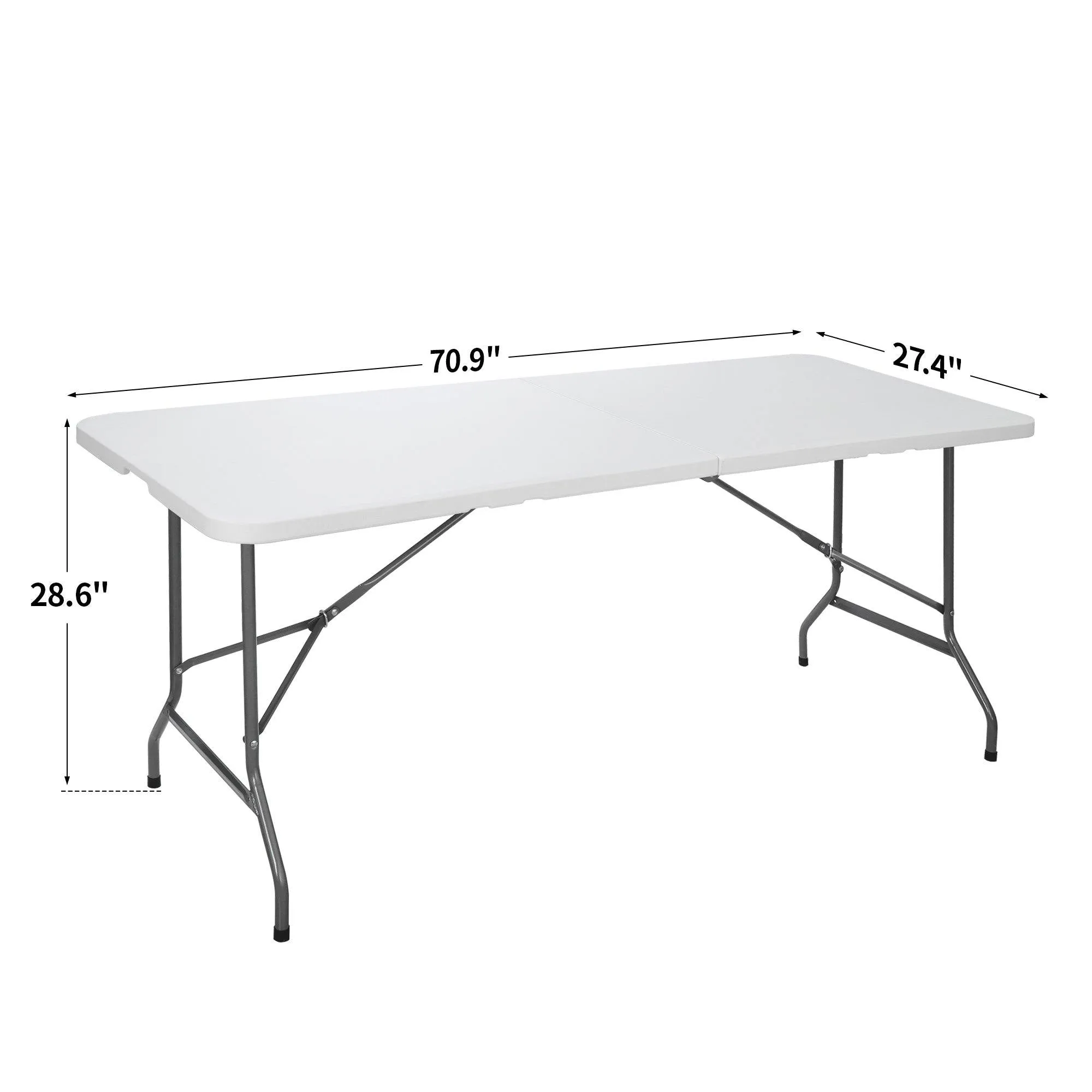 ZENY™ 6 ft Indoor Outdoor Heavy Duty Plastic Folding Table Portable Picnic Table Fold-in-Half Utility Table w/Handle and Steel Legs