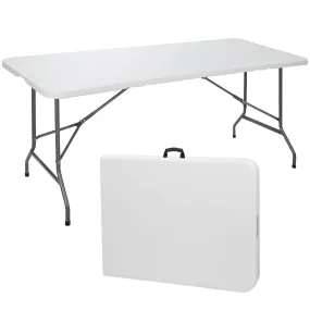 ZENY™ 6 ft Indoor Outdoor Heavy Duty Plastic Folding Table Portable Picnic Table Fold-in-Half Utility Table w/Handle and Steel Legs