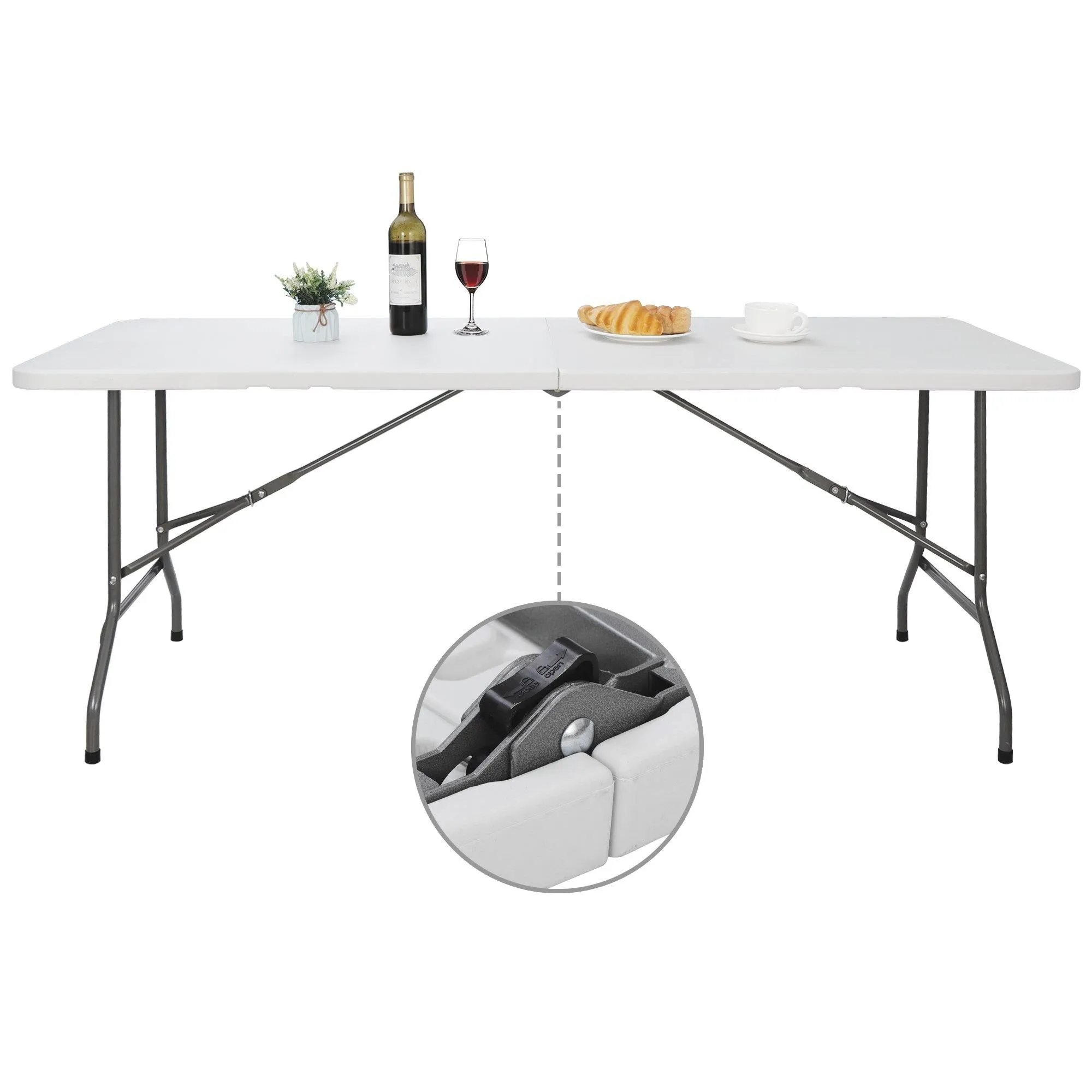 ZENY™ 6 ft Indoor Outdoor Heavy Duty Plastic Folding Table Portable Picnic Table Fold-in-Half Utility Table w/Handle and Steel Legs